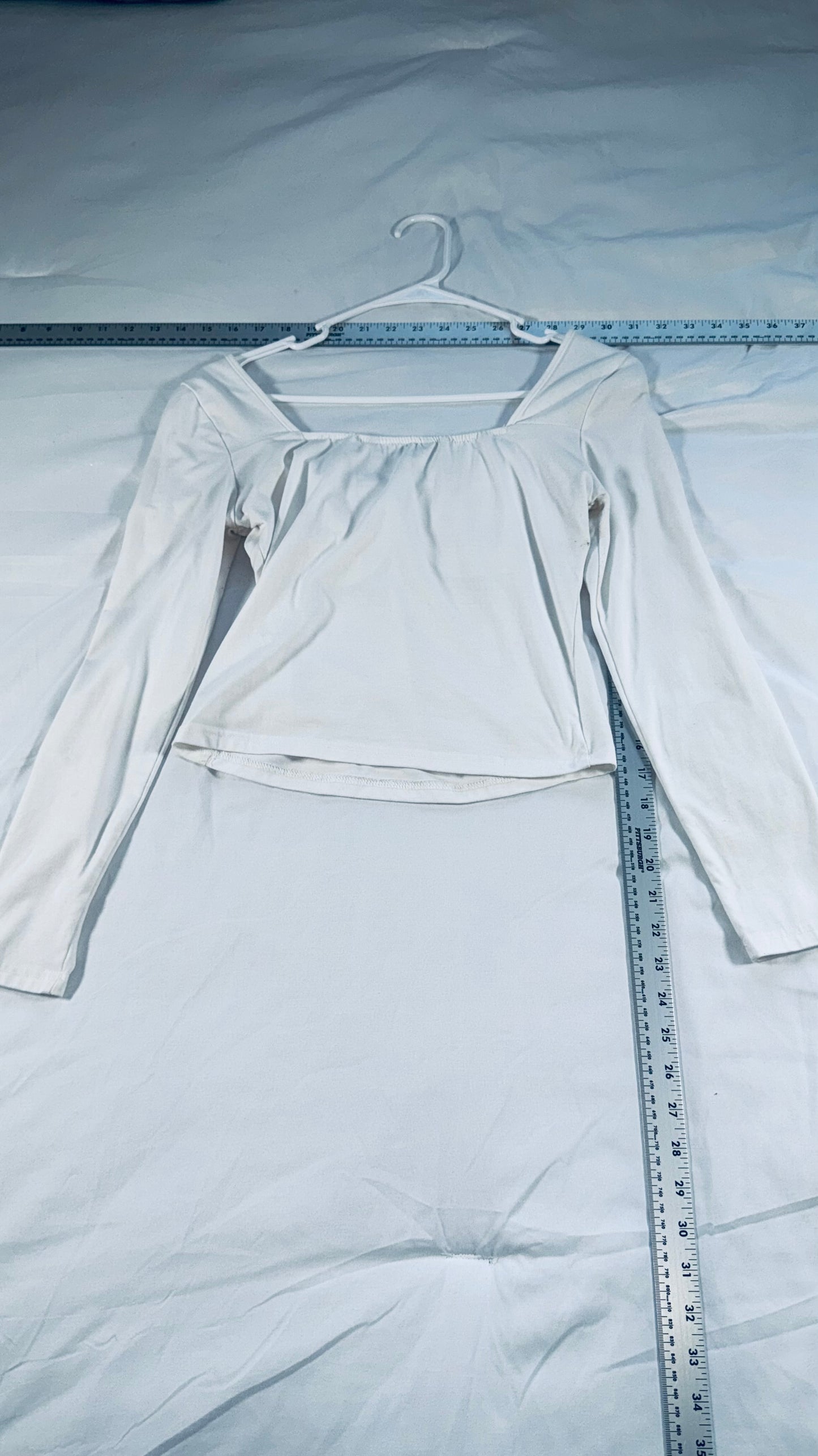 Shein White Long Sleeve Square Neck Tie Front Crop Top - SM