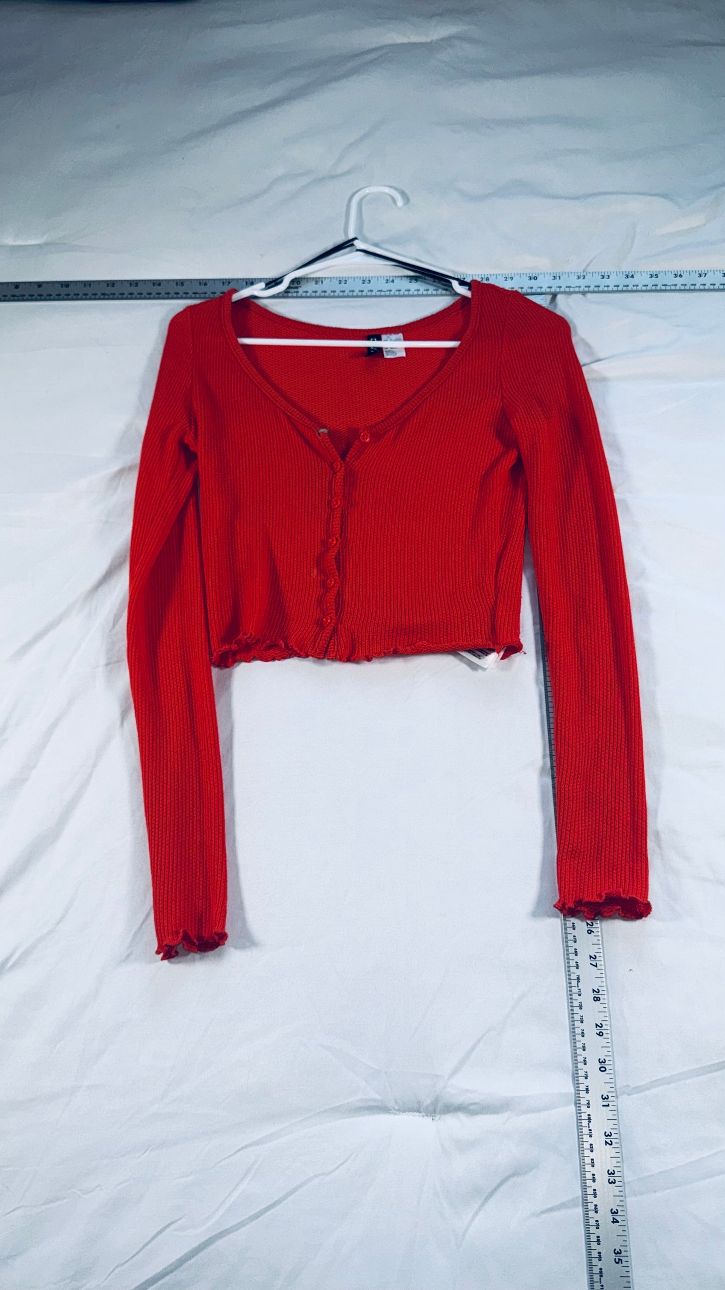 H&M Divided Orange Ribbed Button Front Crop Cardigan - XS