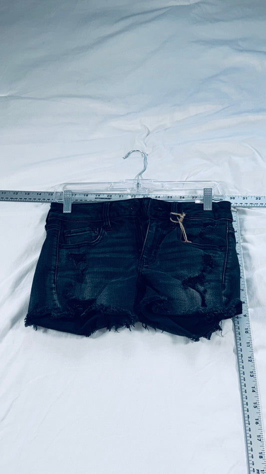 American Eagle Outfitters Black Distressed Denim Shorts - Size 2 Mid Rise