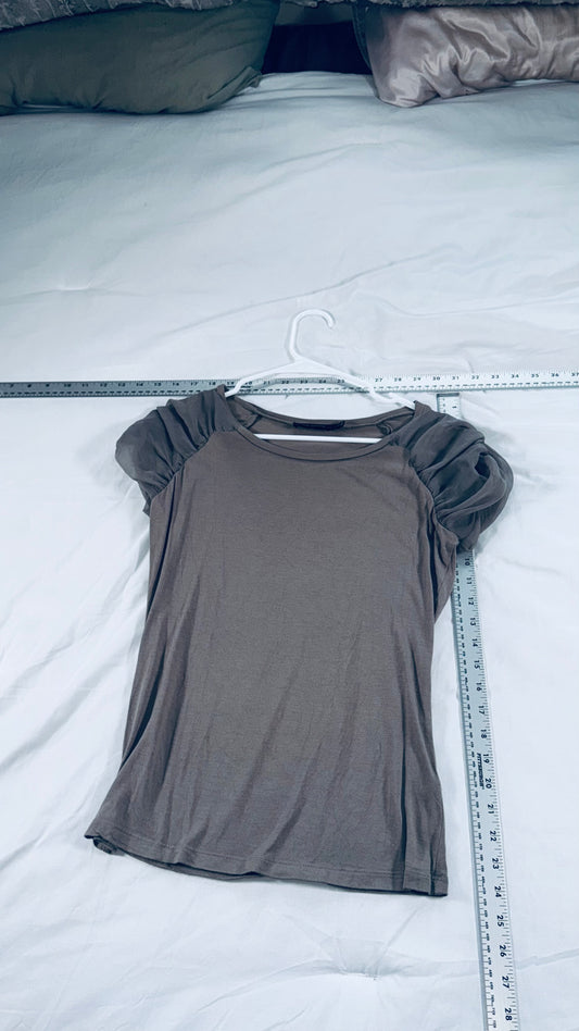 The Limited Olive Puff Sleeve Blouse - Chiffon Shoulder Top -XS