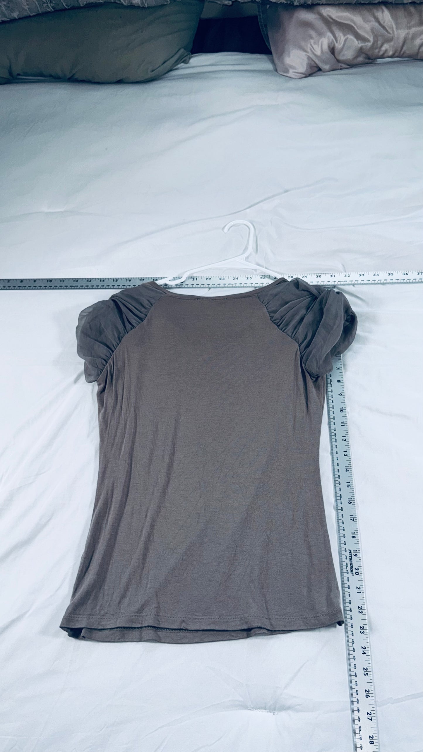 The Limited Olive Puff Sleeve Blouse - Chiffon Shoulder Top -XS