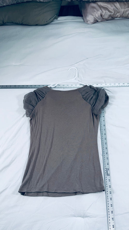 The Limited Olive Puff Sleeve Blouse - Chiffon Shoulder Top -XS