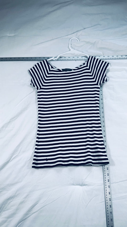 Lauren Ralph Lauren Petite Black & White Striped Boatneck Top - Cap Sleeve - (Petite)