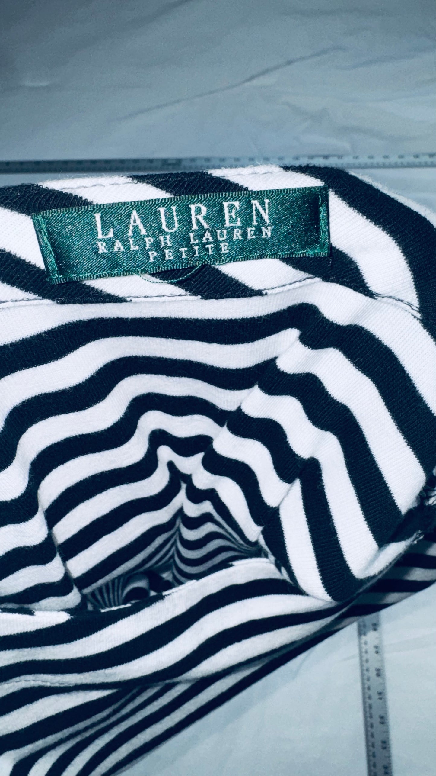 Lauren Ralph Lauren Petite Black & White Striped Boatneck Top - Cap Sleeve - (Petite)