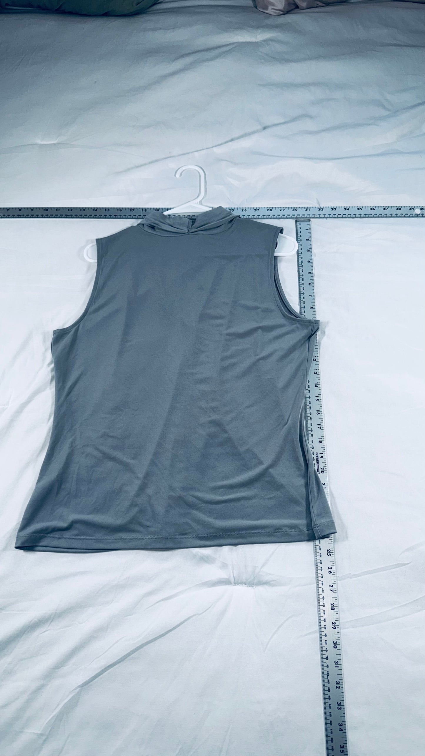 Calvin Klein Silver Gray Sleeveless Draped Blouse - V-Neck Top - L