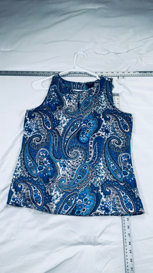 Ann Taylor Blue Paisley Sleeveless Blouse - SM